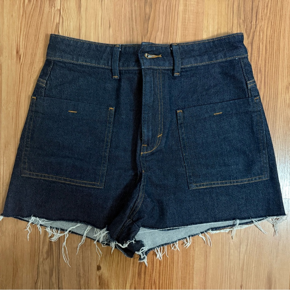 Zara High Waist Dark Blue Denim Shorts